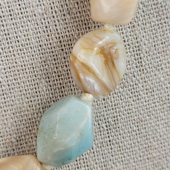 Natural Stone Multigem Beaded Necklace 20 inch Blue Green Beige Silver-Tone - Picture 4 of 14